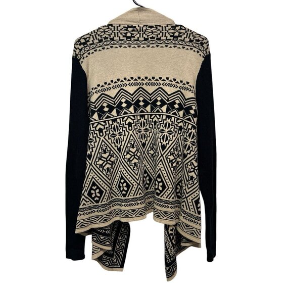 Lucky Brand Women Black / Beige Waterfall Wrap Open Cardigan Sweater Size Large - Picture 5 of 13